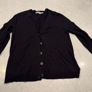 LOFT Black Button-Front Lightweight Cardigan Sweater